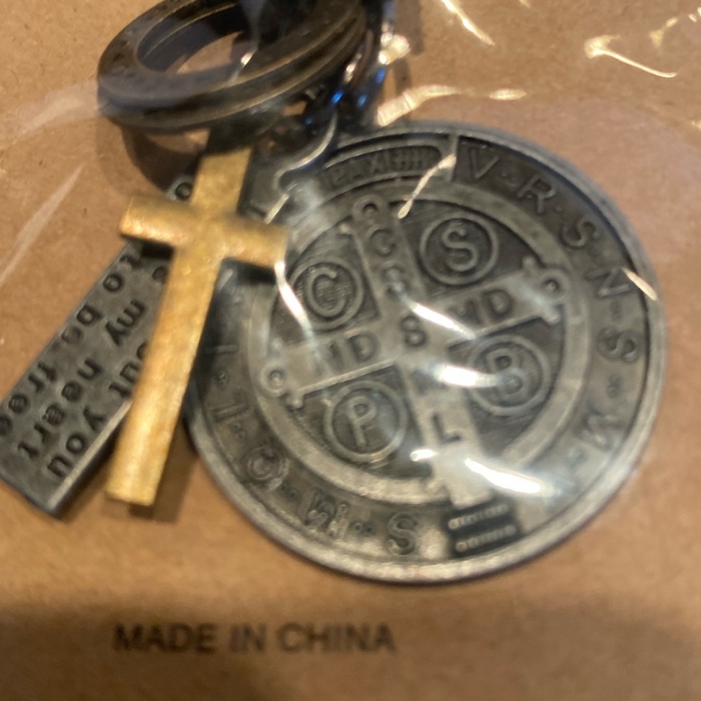NIP Venerare St. Benedict antique-looking medal, Christian Cross and amulets